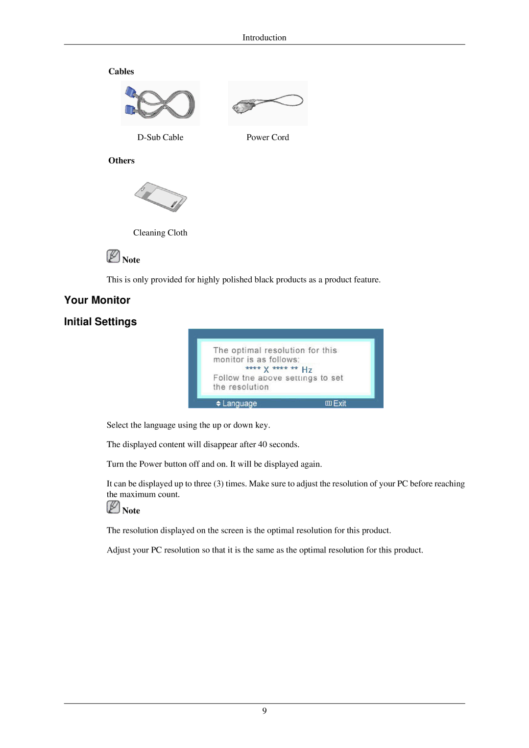 Samsung LS22MYLKF/CLT, LS22MYLKF/EDC, LS22MYLKFZ/EDC manual Your Monitor Initial Settings, Cables, Others 