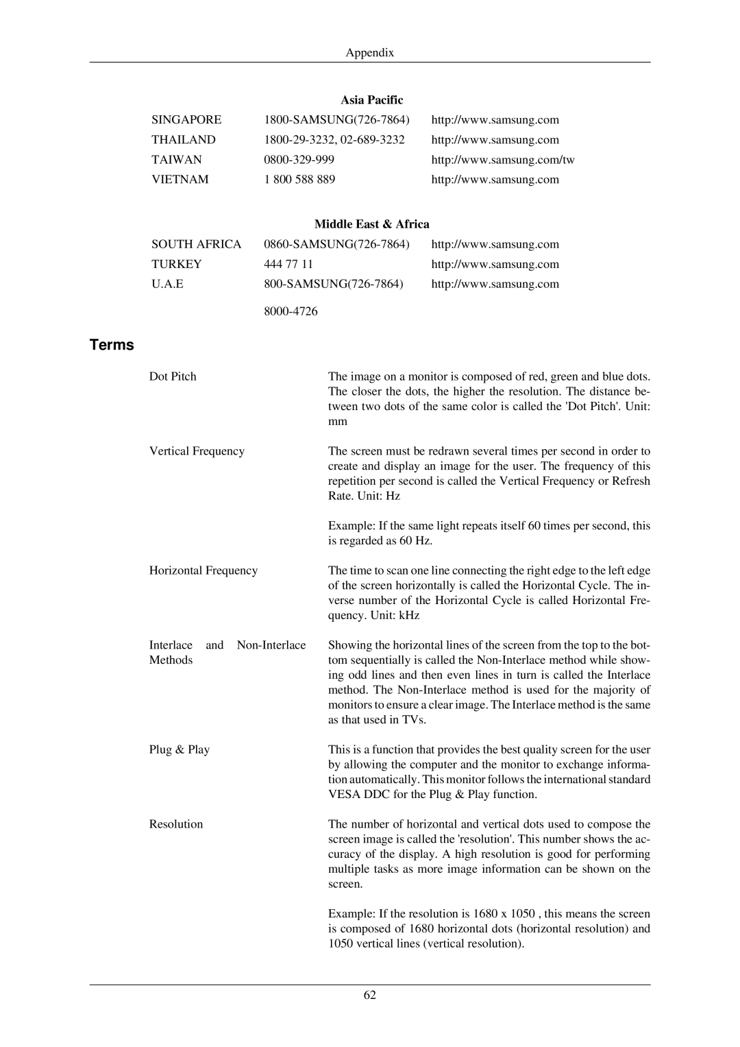 Samsung LS22MYLKF/EDC, LS22MYLKF/CLT, LS22MYLKFZ/EDC manual Terms, Middle East & Africa 