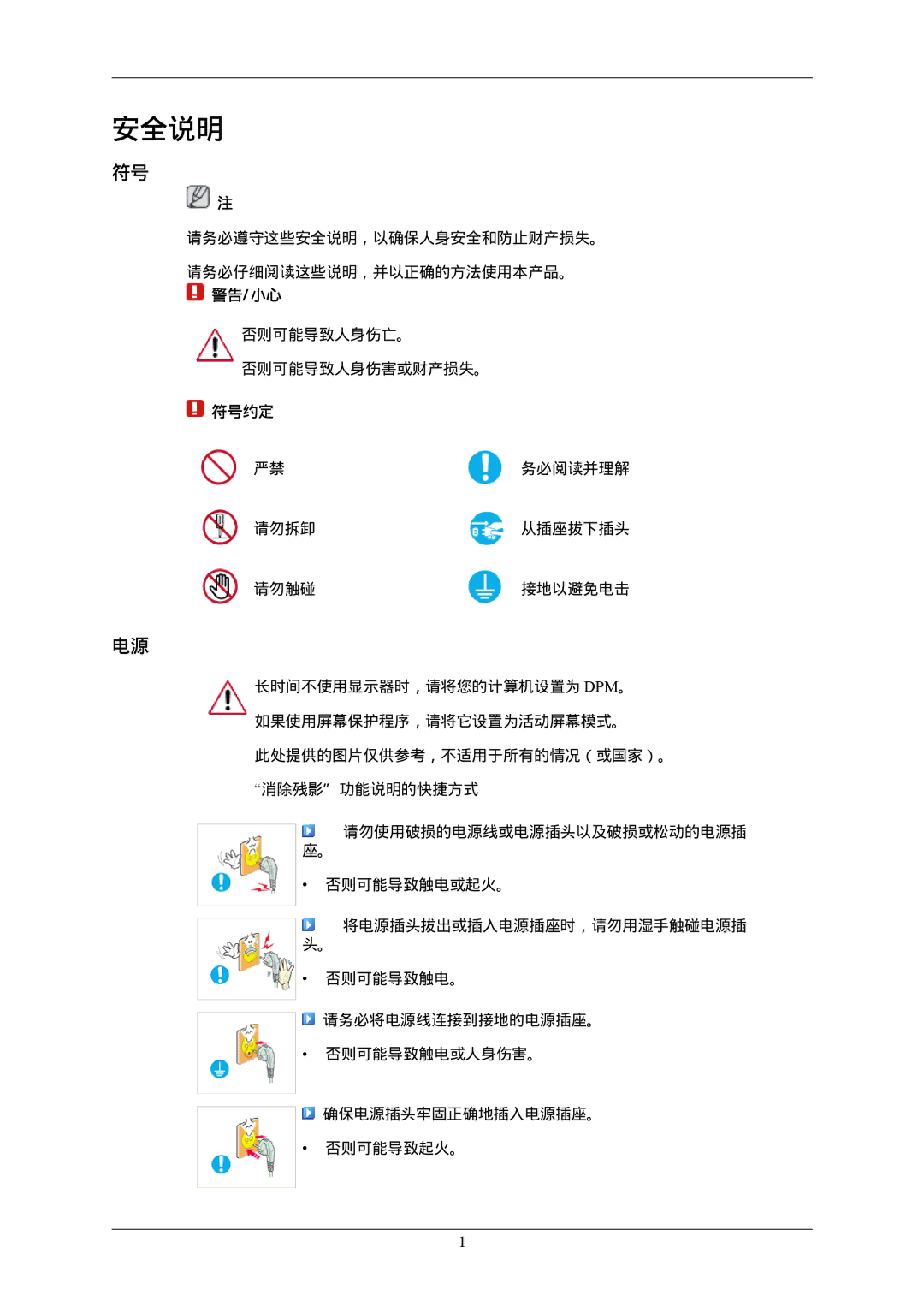 Samsung LS22MYLKF/EDC, LS22MYLKFZ/EDC manual 安全说明 