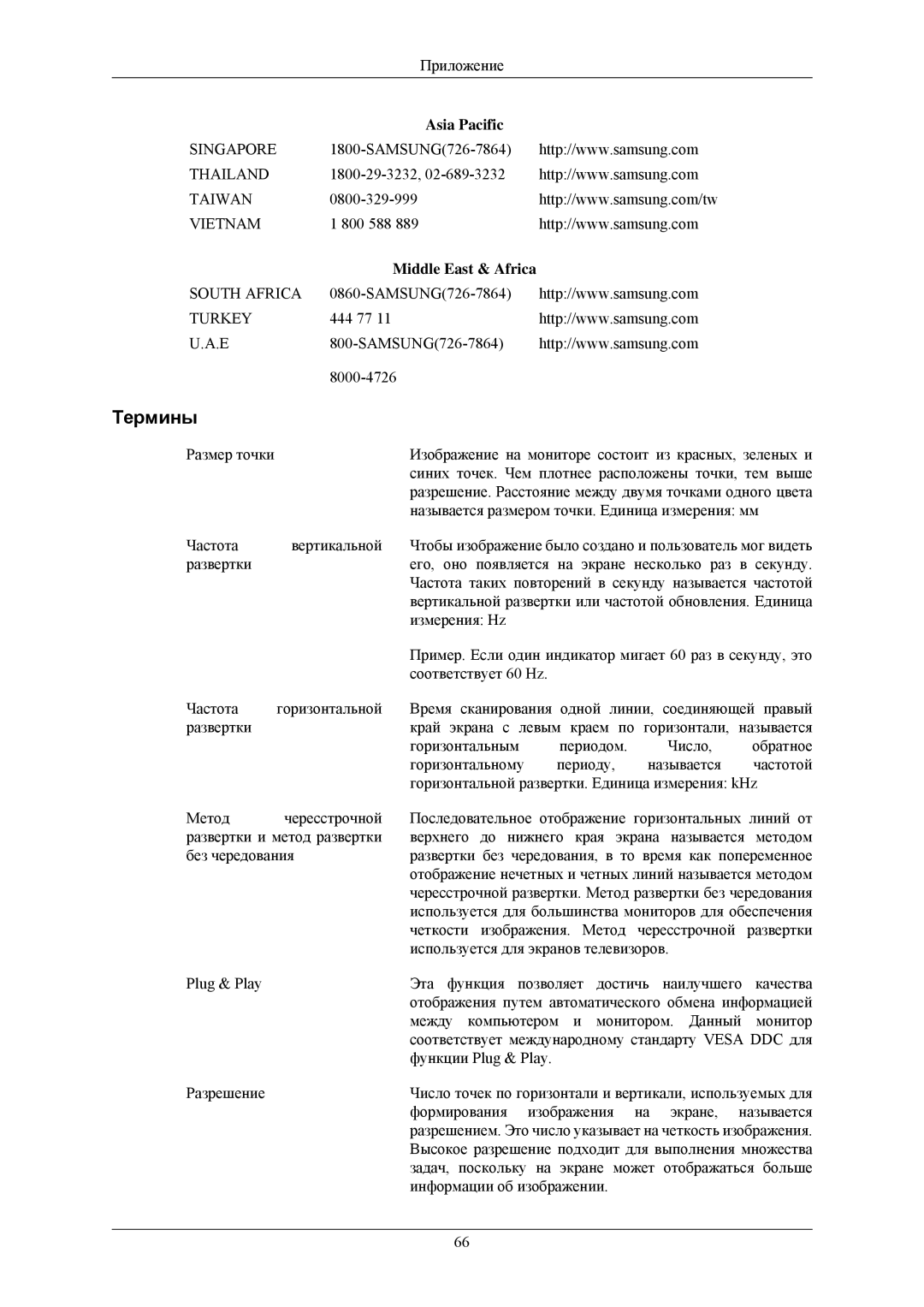 Samsung LS22MYLKFZ/EDC, LS22MYLKF/EDC manual Термины, Middle East & Africa 