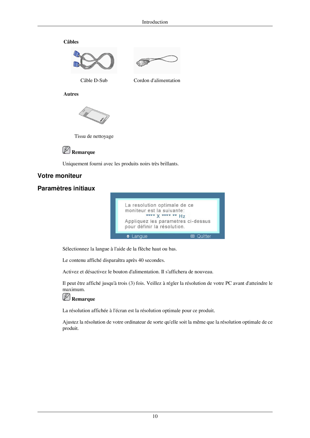 Samsung LS22MYLKF/EDC manual Votre moniteur Paramètres initiaux, Câbles, Autres 