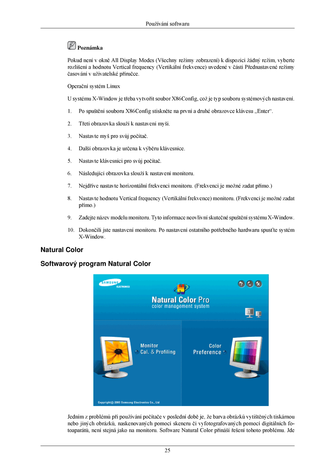 Samsung LS22MYLKF/EDC manual Natural Color Softwarový program Natural Color, Poznámka 