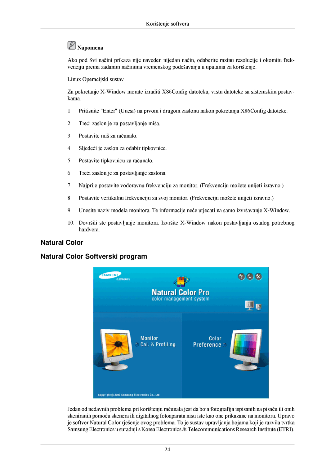 Samsung LS22MYLKF/EDC manual Natural Color Natural Color Softverski program, Napomena 