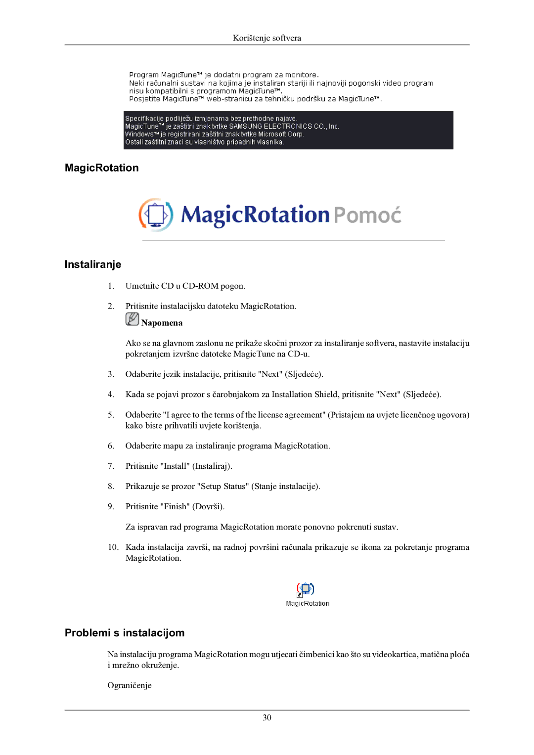 Samsung LS22MYMEBQ/EDC manual MagicRotation Instaliranje 