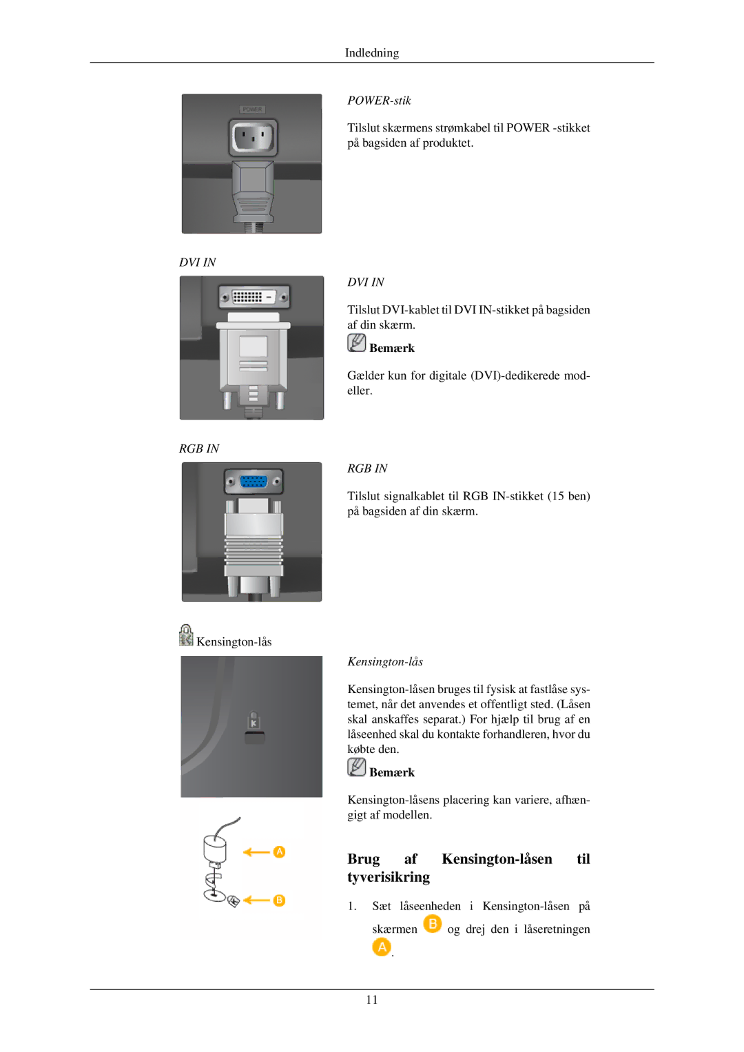 Samsung LS19MYBESCA/EN, LS22MYMESCA/EN, LS22MYDEBCA/EN, LS24MYKDSC/EDC manual Brug af Kensington-låsen til tyverisikring 