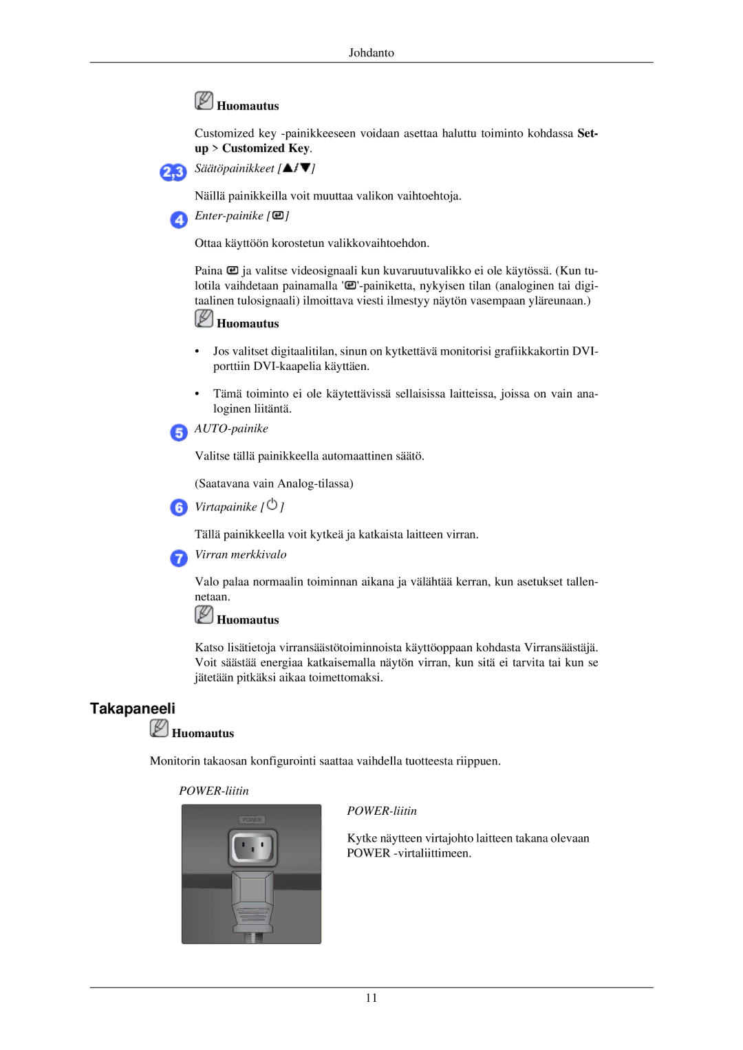 Samsung LS19MYBESCA/EN, LS22MYMESCA/EN, LS22MYDEBCA/EN, LS24MYKDSC/EDC, LS22MYDESC/EDC manual Takapaneeli, Enter-painike 