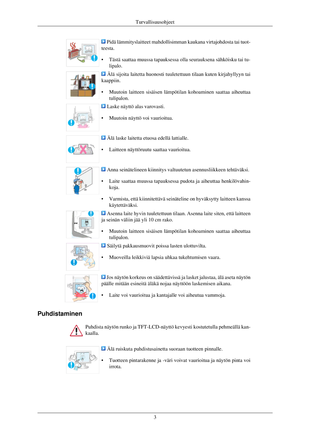 Samsung LS22MYKDSCA/EN, LS22MYMESCA/EN, LS22MYDEBCA/EN, LS24MYKDSC/EDC, LS22MYDESC/EDC, LS22MYDDSC/EDC manual Puhdistaminen 