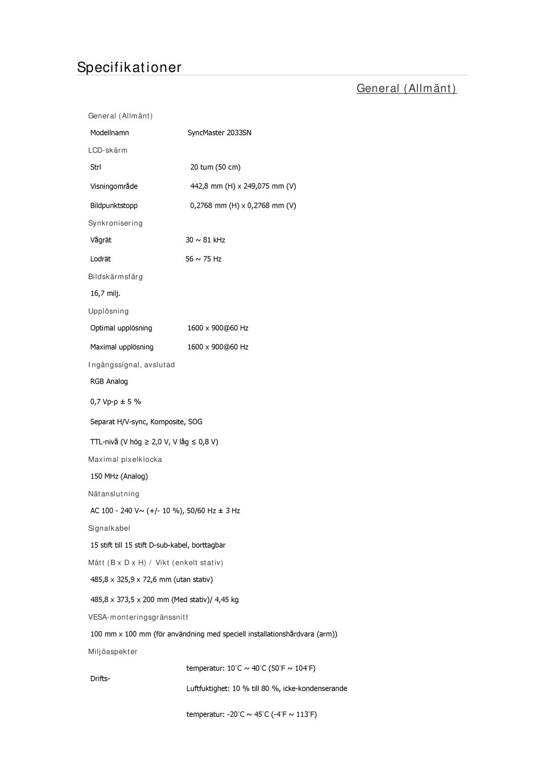 Samsung LS22MYKEBQ/EDC, LS22MYMESCA/EN, LS22MYDEBCA/EN, LS24MYKDSC/EDC, LS22MYDESC/EDC, LS22MYKDSCA/EN manual General Allmänt 