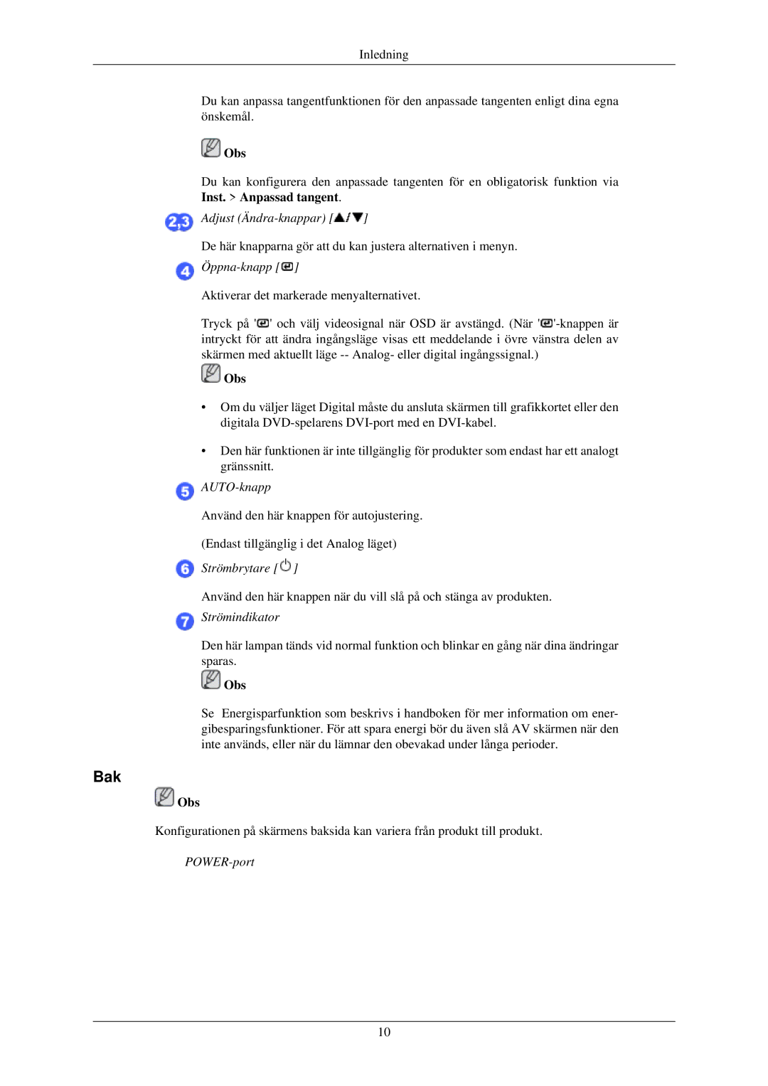 Samsung LS19MYAKSBA/EN, LS22MYMESCA/EN, LS22MYDEBCA/EN, LS24MYKDSC/EDC, LS22MYDESC/EDC, LS22MYKDSCA/EN manual Bak, Öppna-knapp 