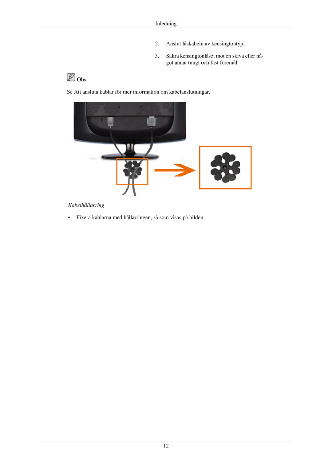 Samsung LS22MYDESCA/EN, LS22MYMESCA/EN, LS22MYDEBCA/EN, LS24MYKDSC/EDC, LS22MYDESC/EDC, LS22MYKDSCA/EN manual Kabelhållarring 