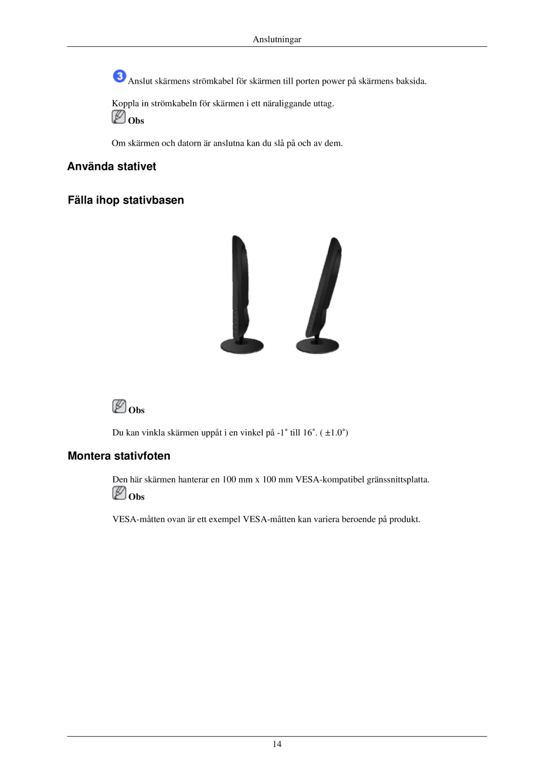 Samsung LS19MYAKBBA/EN, LS22MYMESCA/EN, LS22MYDEBCA/EN manual Använda stativet Fälla ihop stativbasen, Montera stativfoten 