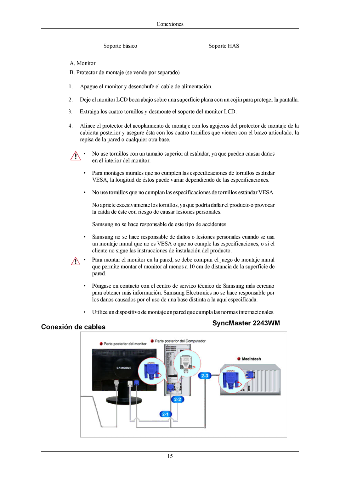 Samsung LS22MYMEBCA/EN, LS22MYMESCA/EN, LS22MYMESQ/EDC, LS20MYMEBQ/EDC, LS20MYMESQ/EDC Conexión de cables SyncMaster 2243WM 