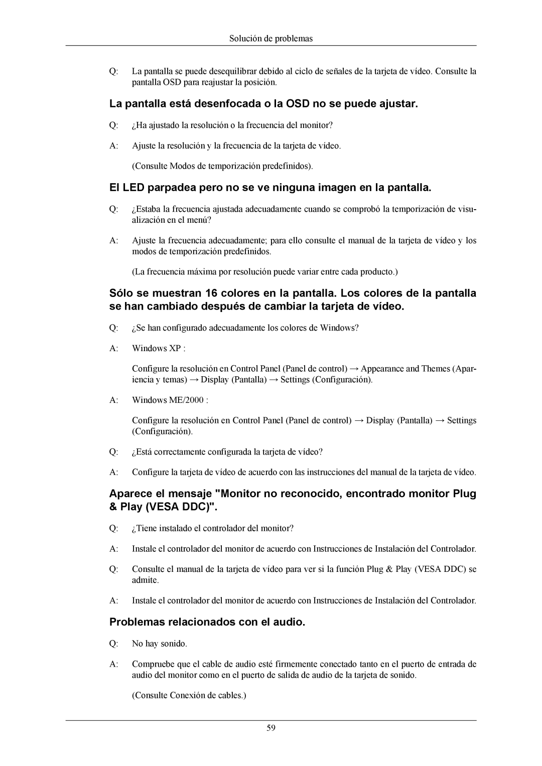 Samsung LS22MYMESCA/EN La pantalla está desenfocada o la OSD no se puede ajustar, Problemas relacionados con el audio 