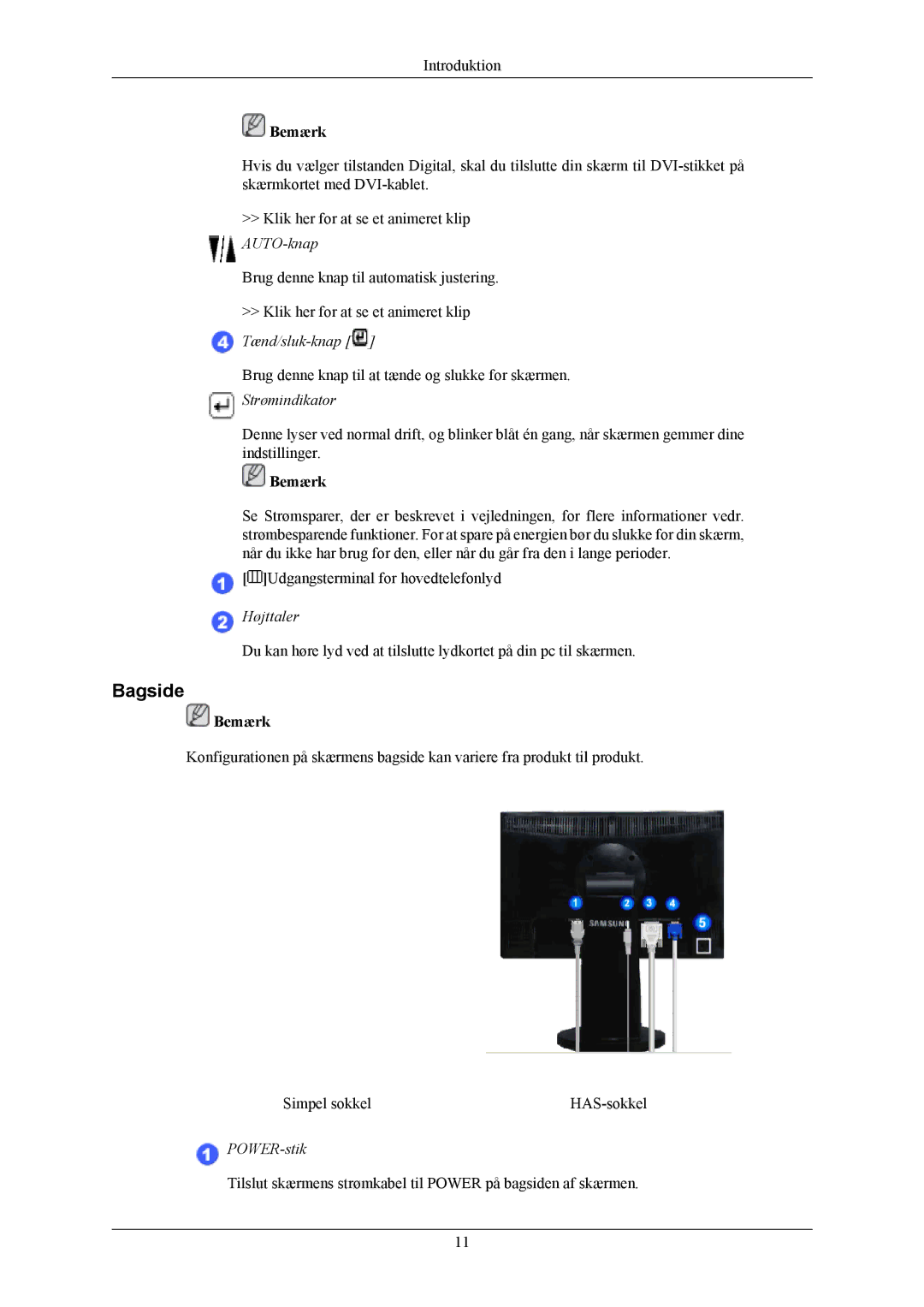 Samsung LS22MYMEBQ/EDC, LS22MYMESCA/EN, LS22MYMESQ/EDC, LS20MYMEBQ/EDC, LS22MYMEBCA/EN, LS20MYMESQ/EDC Bagside, Strømindikator 