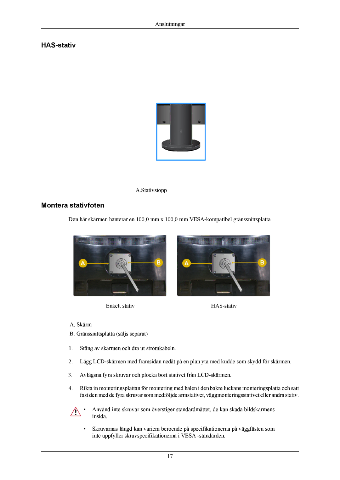 Samsung LS22MYMEBQ/EDC, LS22MYMESCA/EN, LS22MYMESQ/EDC, LS20MYMEBQ/EDC, LS22MYMEBCA/EN, LS20MYMESQ/EDC manual HAS-stativ 