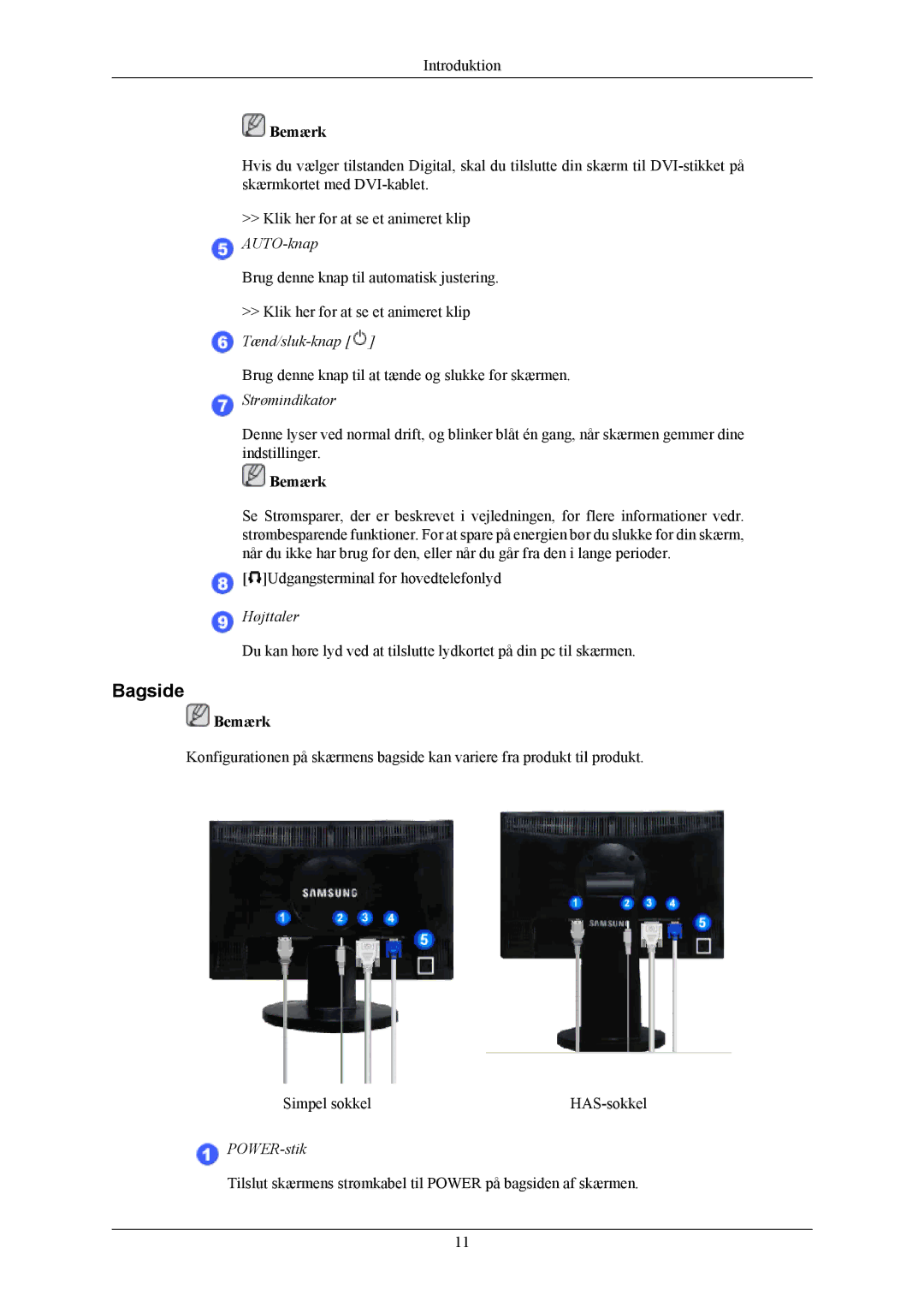 Samsung LS22MYMESCA/EN, LS22MYMESQ/EDC, LS20MYMEBQ/EDC, LS22MYMEBCA/EN, LS20MYMESQ/EDC, LS22MYMEBQ/EDC Bagside, Strømindikator 