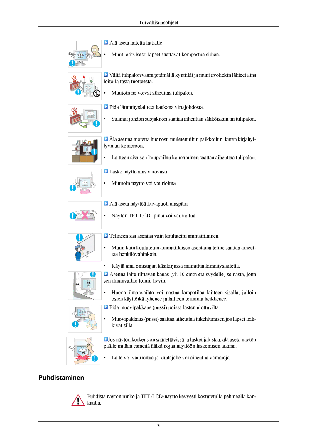 Samsung LS20MYMESQ/EDC, LS22MYMESCA/EN, LS22MYMESQ/EDC, LS20MYMEBQ/EDC, LS22MYMEBCA/EN, LS22MYMEBQ/EDC manual Puhdistaminen 