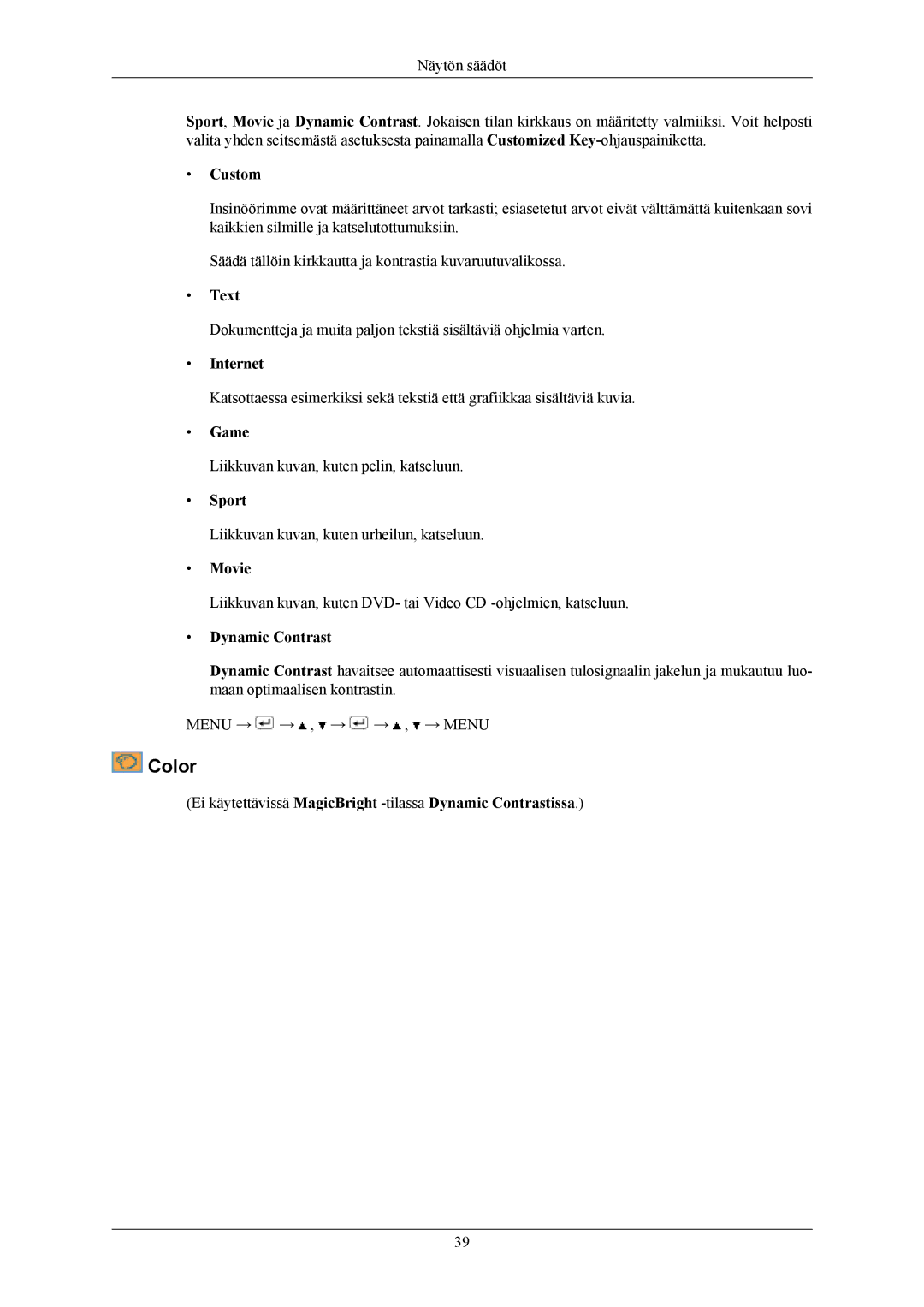 Samsung LS20MYMESQ/EDC, LS22MYMESCA/EN, LS22MYMESQ/EDC, LS20MYMEBQ/EDC, LS22MYMEBCA/EN, LS22MYMEBQ/EDC manual Color 