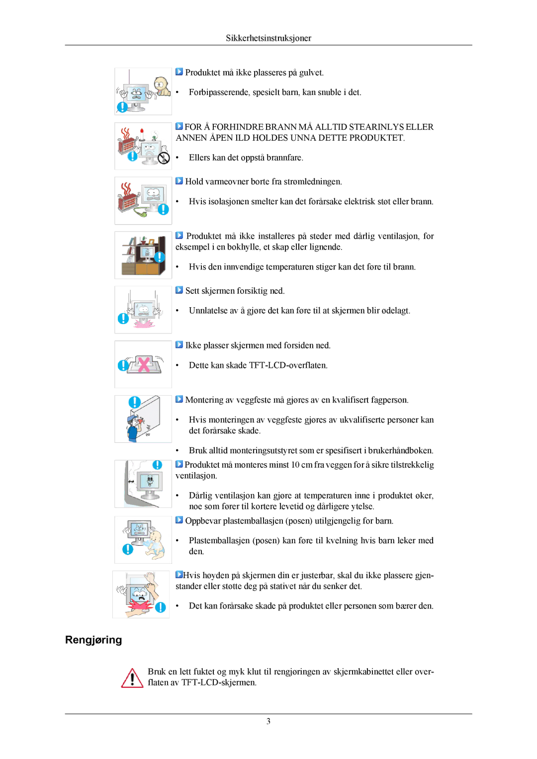 Samsung LS20MYMESQ/EDC, LS22MYMESCA/EN, LS22MYMESQ/EDC, LS20MYMEBQ/EDC, LS22MYMEBCA/EN, LS22MYMEBQ/EDC manual Rengjøring 