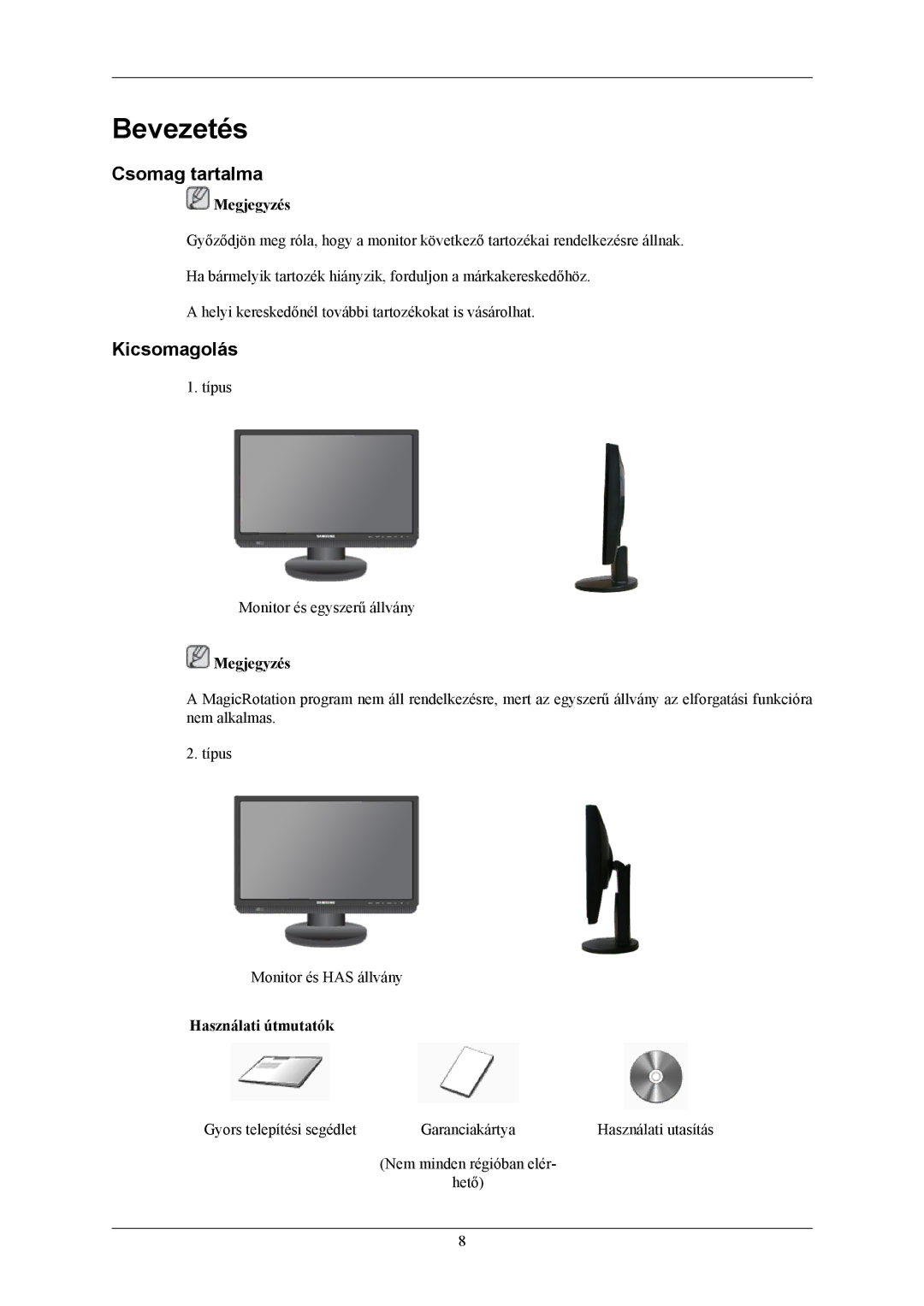 Samsung LS20MYMEBQ/EDC, LS22MYMESCA/EN, LS22MYMESQ/EDC, LS22MYMEBCA/EN, LS20MYMESQ/EDC manual Csomag tartalma, Kicsomagolás 