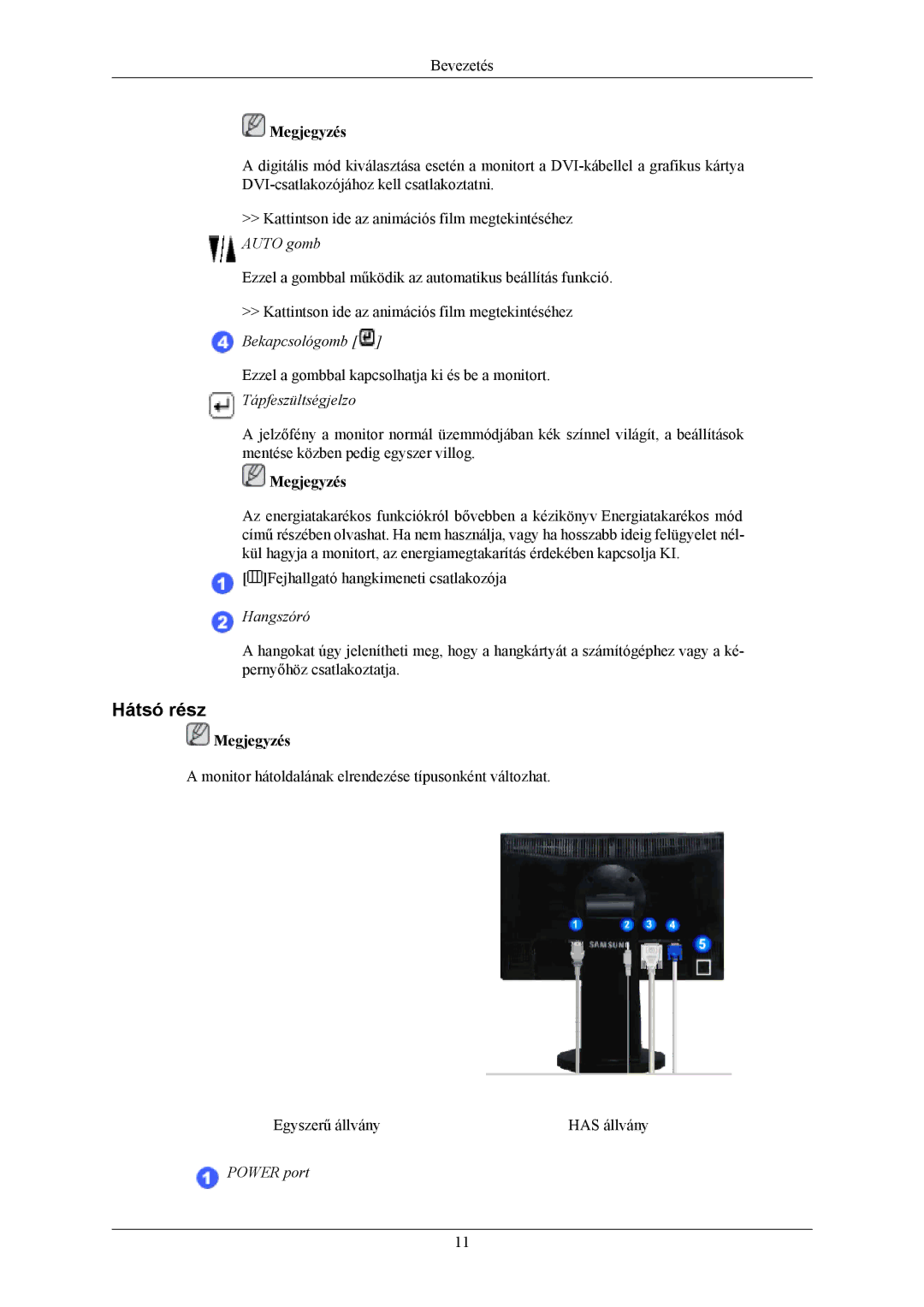 Samsung LS22MYMEBQ/EDC, LS22MYMESCA/EN, LS22MYMESQ/EDC, LS20MYMEBQ/EDC, LS22MYMEBCA/EN, LS20MYMESQ/EDC Hátsó rész, Auto gomb 