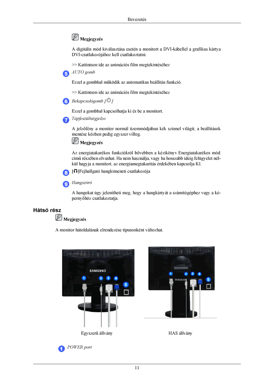 Samsung LS22MYMESCA/EN, LS22MYMESQ/EDC, LS20MYMEBQ/EDC, LS22MYMEBCA/EN, LS20MYMESQ/EDC, LS22MYMEBQ/EDC Hátsó rész, Auto gomb 