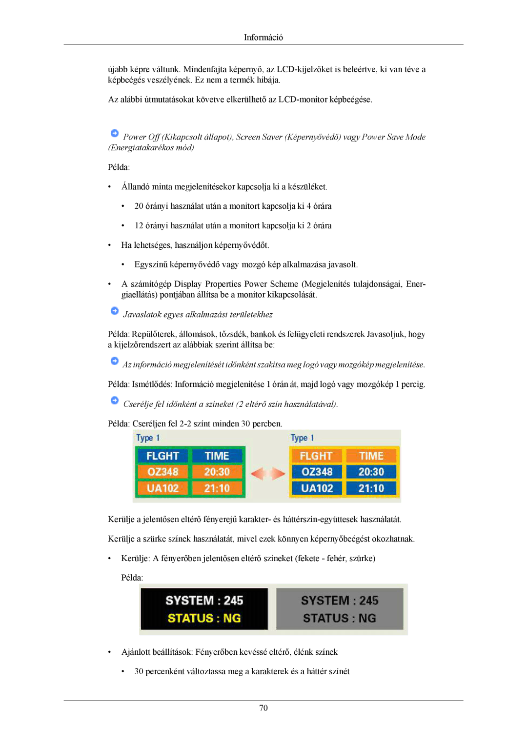 Samsung LS22MYMEBQ/EDC, LS22MYMESCA/EN, LS22MYMESQ/EDC, LS20MYMEBQ/EDC manual Javaslatok egyes alkalmazási területekhez 