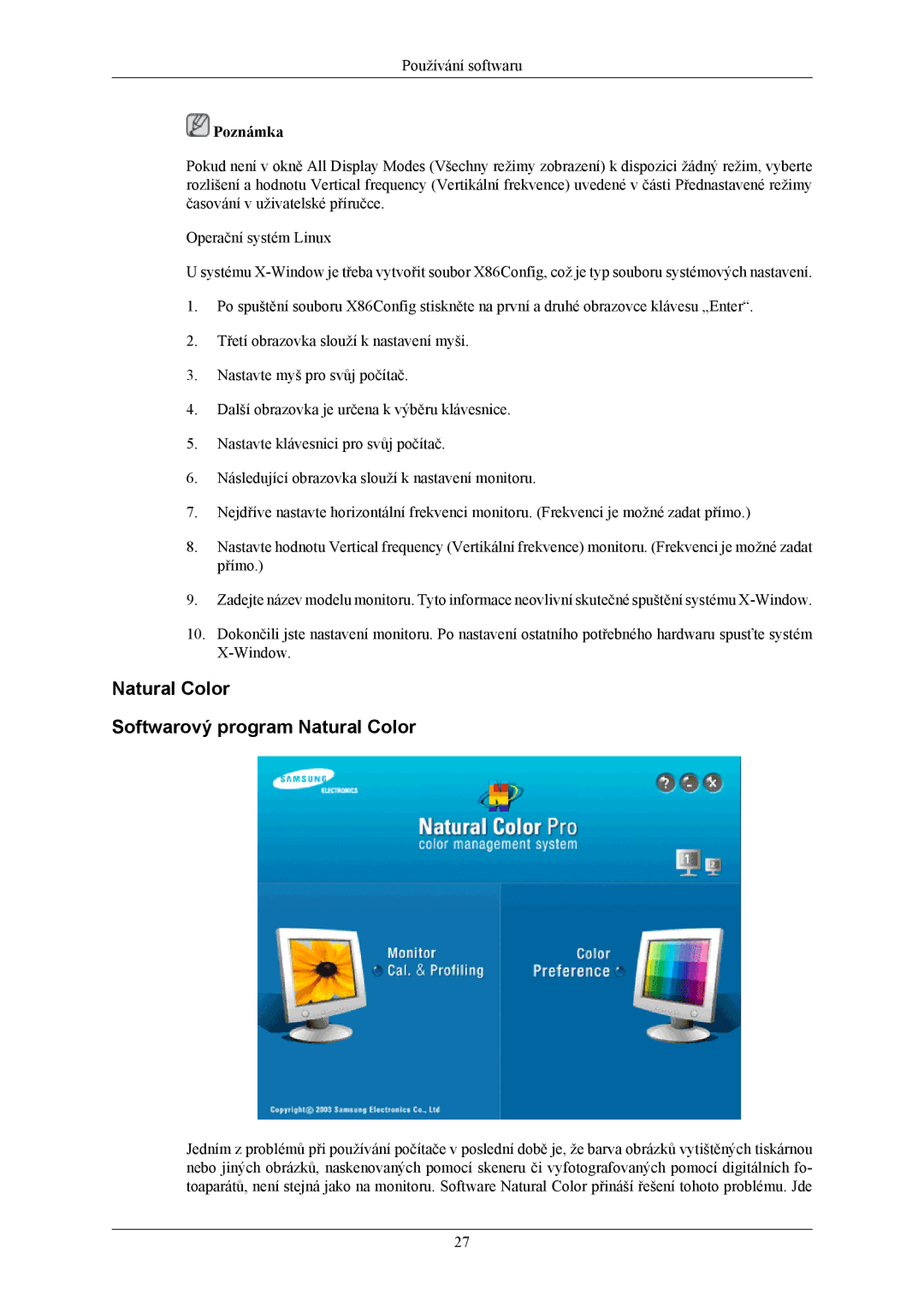 Samsung LS22MYMESQ/EDC, LS20MYMEBQ/EDC, LS20MYMESQ/EDC manual Natural Color Softwarový program Natural Color, Poznámka 