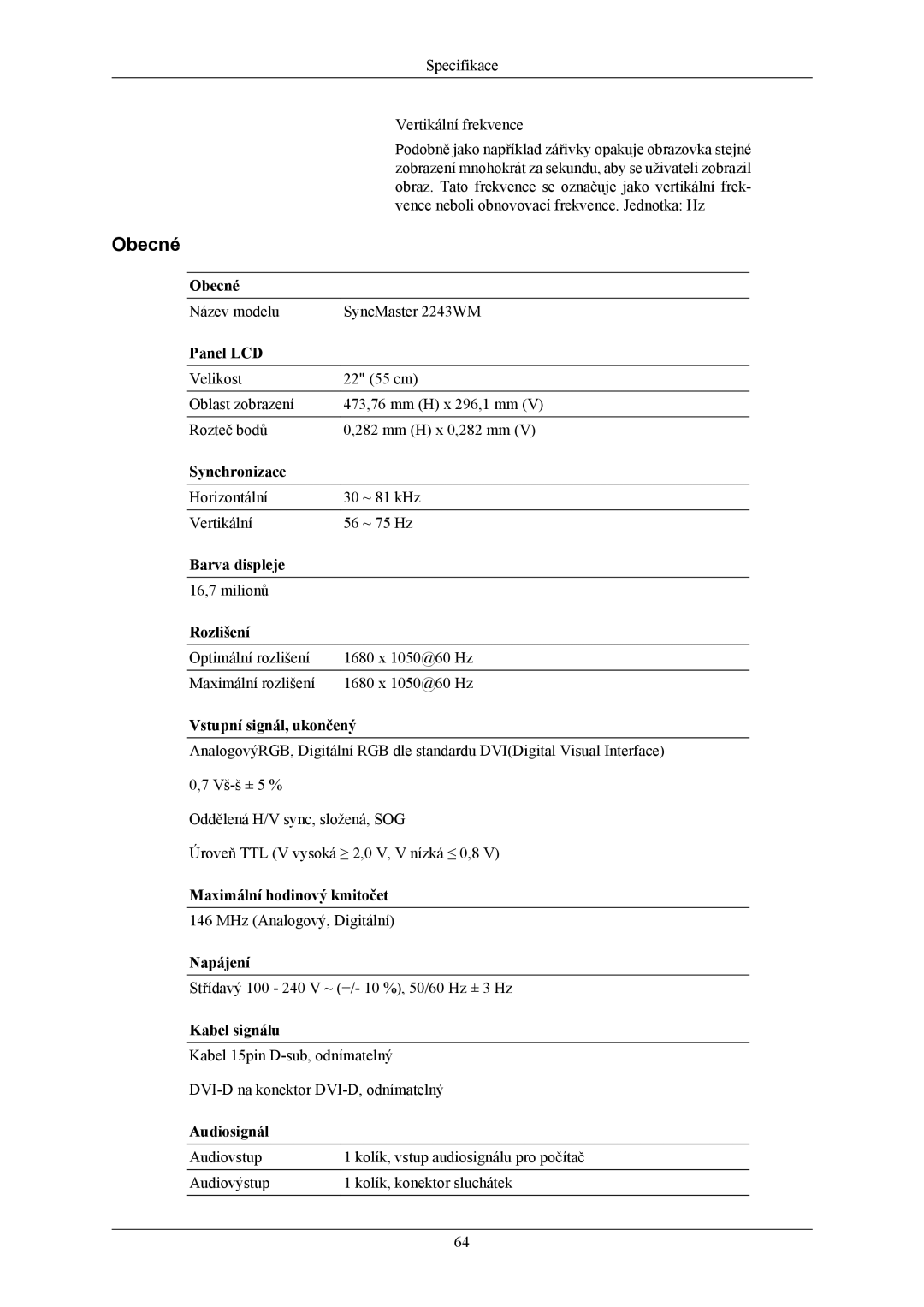 Samsung LS20MYMEBQ/EDC, LS22MYMESQ/EDC, LS20MYMESQ/EDC, LS22MYMEBQ/EDC manual Název modelu SyncMaster 2243WM 