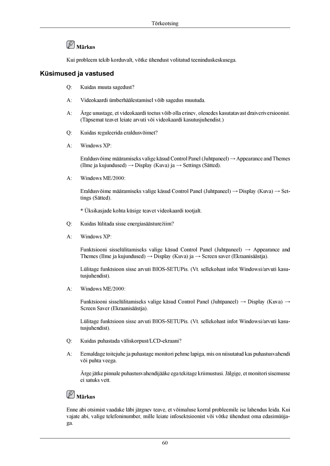 Samsung LS20MYMESQ/EDC, LS22MYMESQ/EDC, LS20MYMEBQ/EDC, LS22MYMEBQ/EDC manual Küsimused ja vastused 