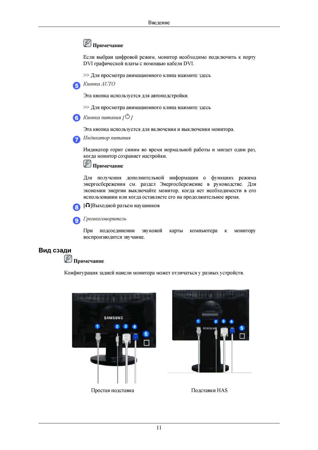 Samsung LS20MYMEBQ/EDC, LS22MYMESQ/EDC, LS20MYMESQ/EDC, LS22MYMEBQ/EDC manual Вид сзади, Индикатор питания 