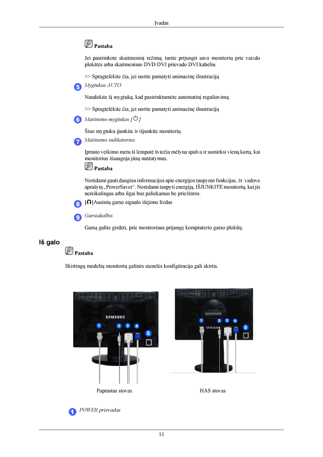 Samsung LS22MYMESQ/EDC, LS20MYMEBQ/EDC, LS20MYMESQ/EDC, LS22MYMEBQ/EDC manual Iš galo, Mygtukas Auto 