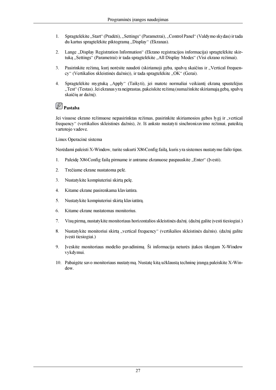 Samsung LS22MYMESQ/EDC, LS20MYMEBQ/EDC, LS20MYMESQ/EDC, LS22MYMEBQ/EDC manual Pastaba 