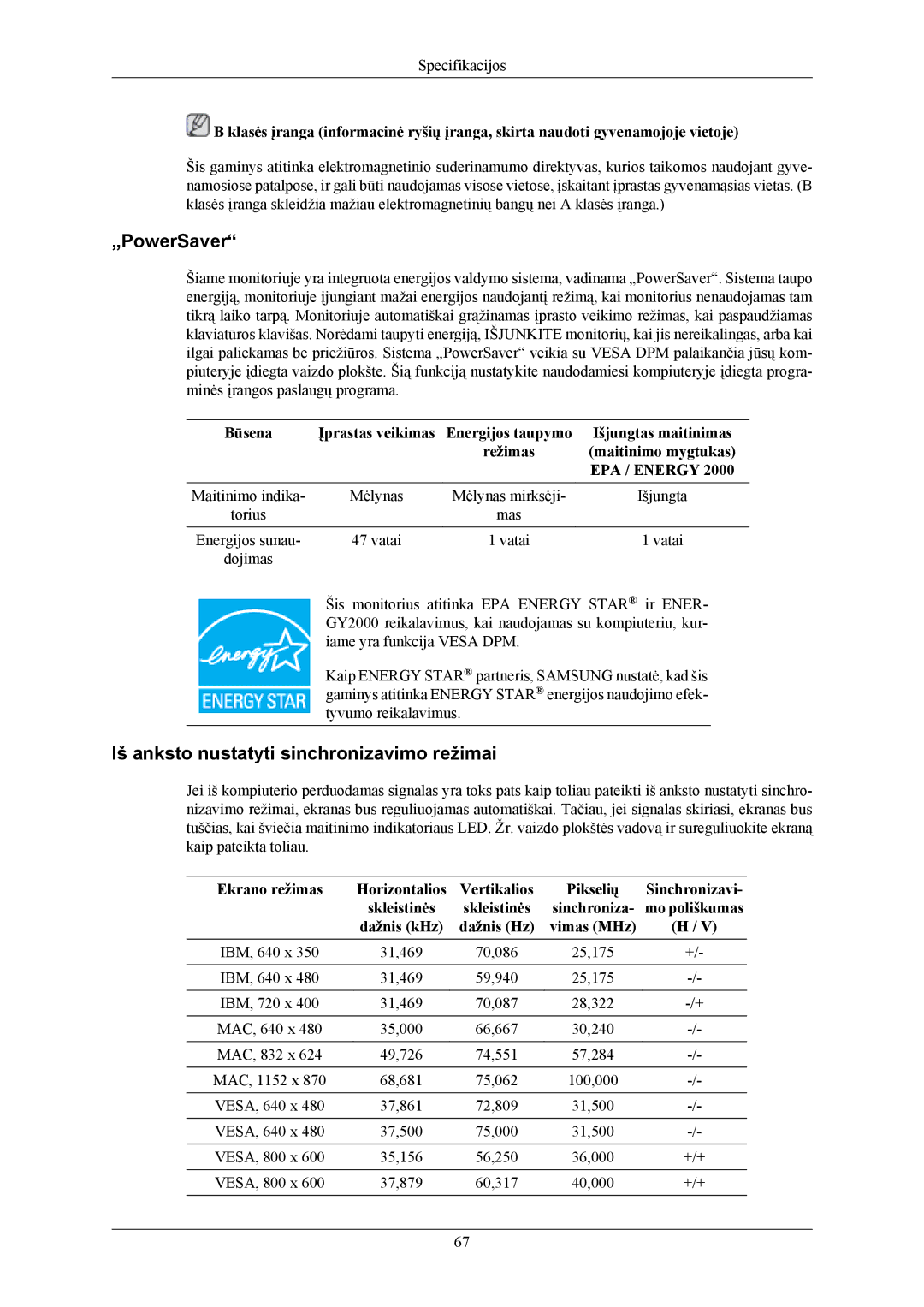 Samsung LS22MYMESQ/EDC, LS20MYMEBQ/EDC, LS20MYMESQ/EDC, LS22MYMEBQ/EDC manual „PowerSaver 