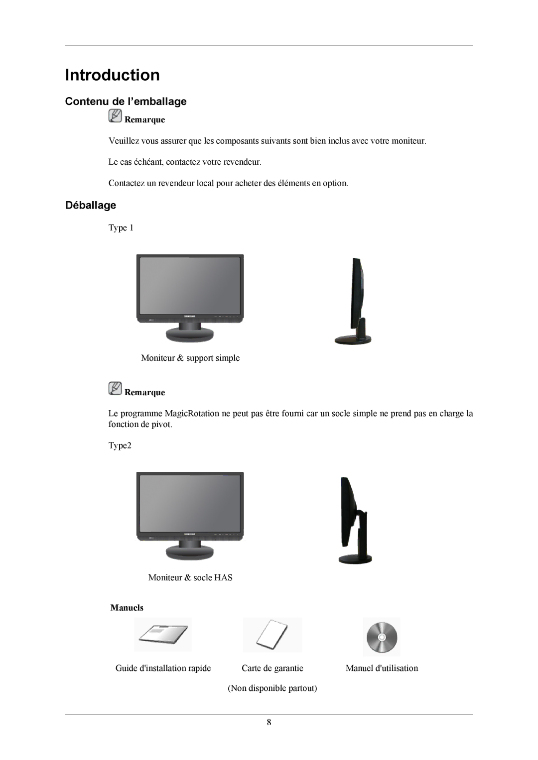 Samsung LS22MYMEBCA/EN, LS22MYMESQ/EDC, LS20MYMEBQ/EDC, LS20MYMESQ/EDC, LS22MYMEBQ/EDC manual Contenu de l’emballage, Déballage 