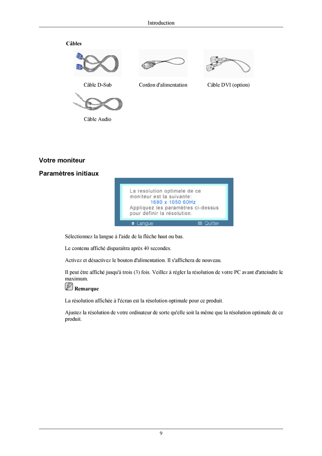 Samsung LS20MYMESQ/EDC, LS22MYMESQ/EDC, LS20MYMEBQ/EDC, LS22MYMEBCA/EN, LS22MYMEBQ/EDC Votre moniteur Paramètres initiaux 