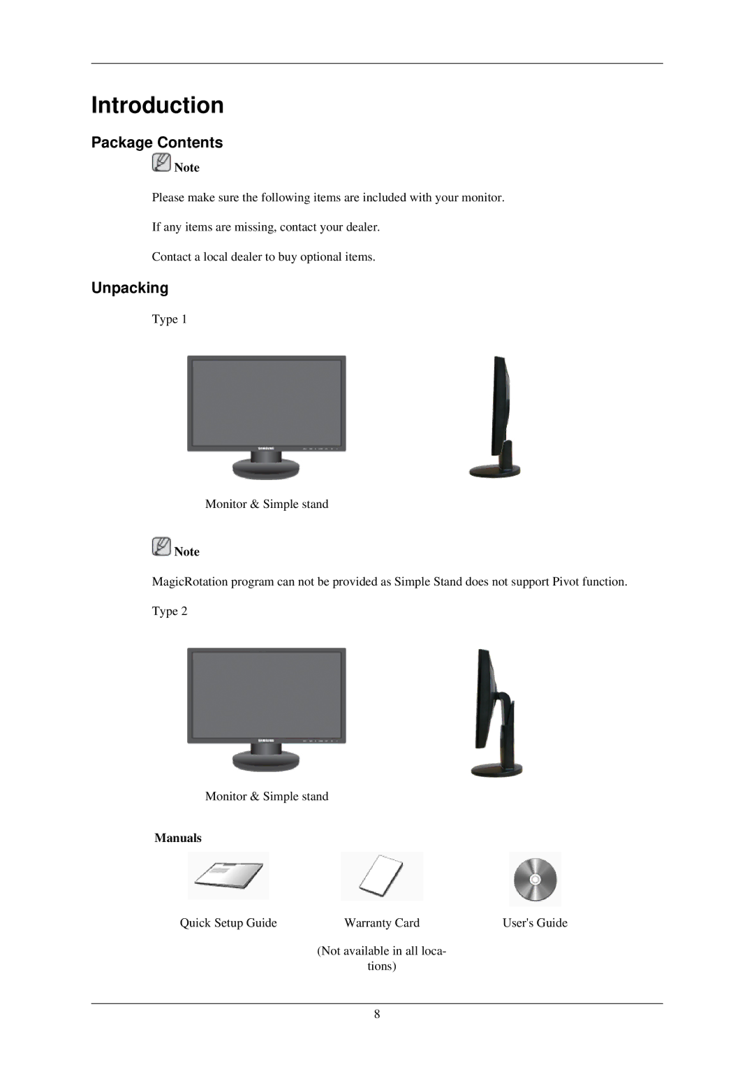 Samsung LS22MYNKBB/XSJ, LS22MYNKB/XSJ, LS22MYNKN/XSJ, LS22MYNKNB/XSJ, LS22MYNKF/EDC Introduction, Package Contents, Unpacking 