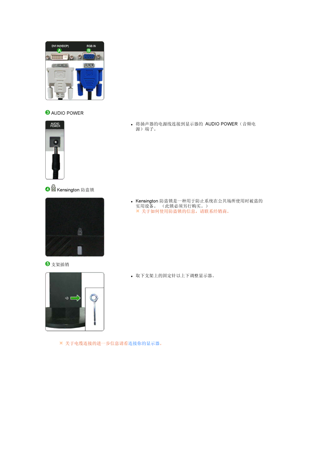 Samsung LS24HUBCBL/EDC, LS22MYNKSB/EDC, LS22MYNKBB/EDC, LS22MYNKBGEDC, LS22MYNKB/EDC, LS24HUBCBS/EDC manual 关于如何使用防盗锁的信息，请联系经销商。 