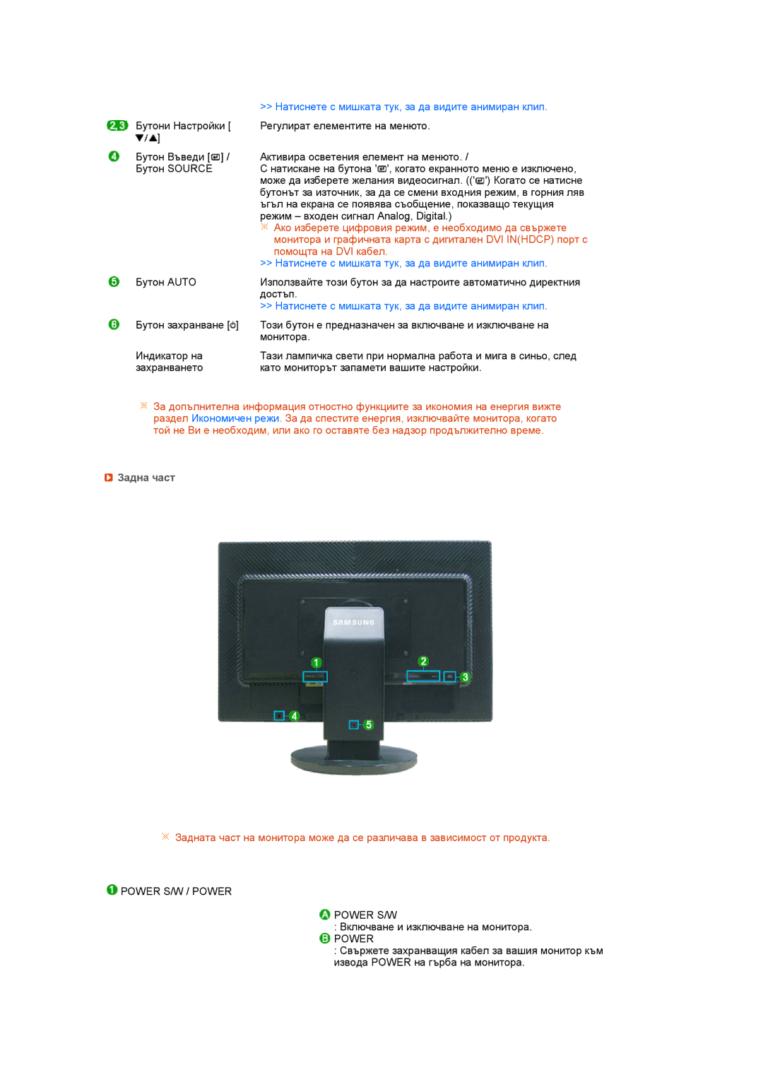 Samsung LS24HUBCBQ/EDC, LS22MYNKSB/EDC, LS22MYNKBB/EDC, LS22MYNKBGEDC, LS22MYNKB/EDC manual Помощта на DVI кабел, Задна част 