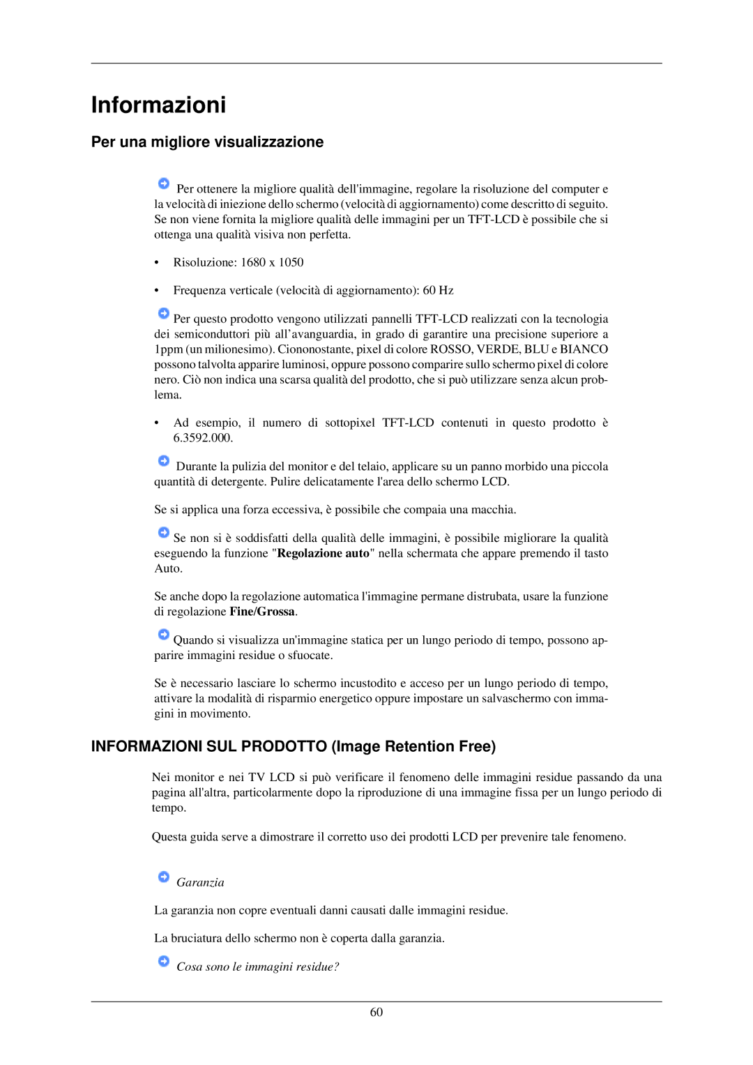 Samsung LS22MYNKS/EDC, LS22MYNKSB/EDC Per una migliore visualizzazione, Informazioni SUL Prodotto Image Retention Free 