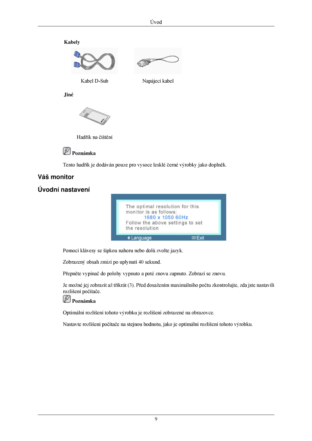 Samsung LS22MYNKBGEDC, LS22MYNKSB/EDC, LS22MYNKF/EDC, LS22MYNKBB/EDC, LS22MYNKB/EDC manual Váš monitor Úvodní nastavení 