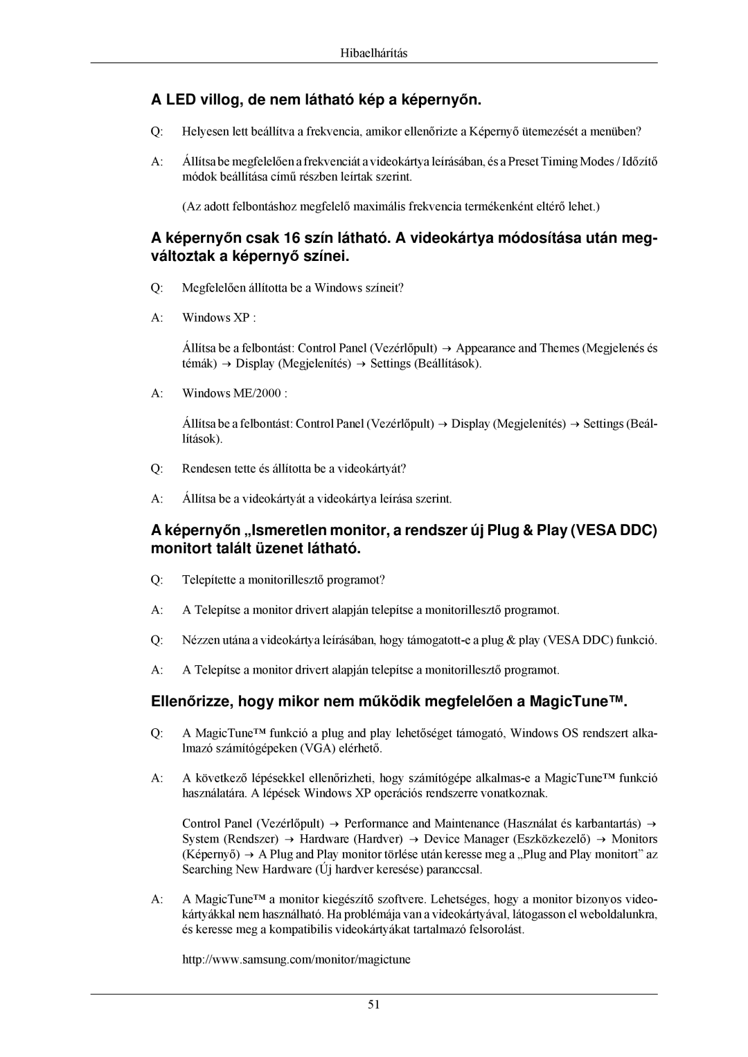 Samsung LS22MYNKS/EDC, LS22MYNKSB/EDC, LS22MYNKF/EDC, LS22MYNKBB/EDC manual LED villog, de nem látható kép a képernyőn 