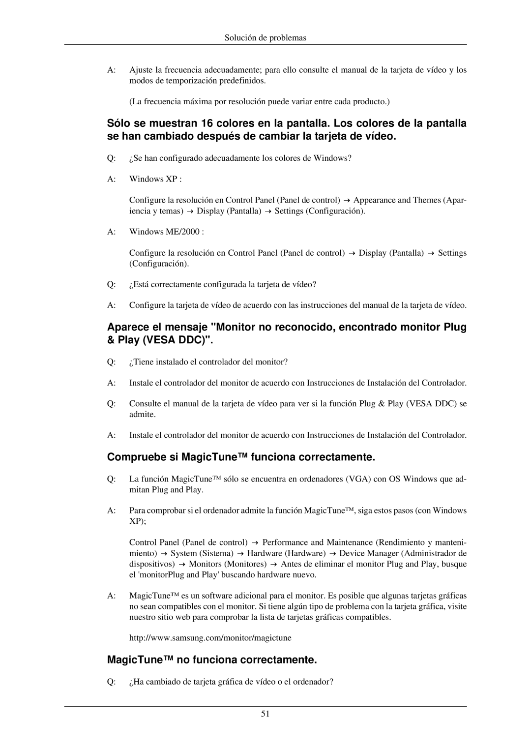 Samsung LS22MYNKF/EDC, LS22MYNKSB/EDC Compruebe si MagicTune funciona correctamente, MagicTune no funciona correctamente 