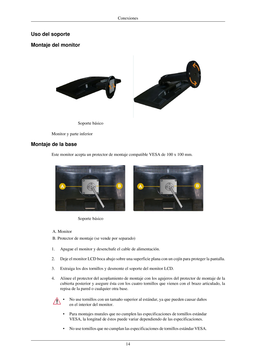 Samsung LS22MYNKBB/EDC, LS22MYNKSB/EDC, LS22MYNKF/EDC manual Uso del soporte Montaje del monitor, Montaje de la base 