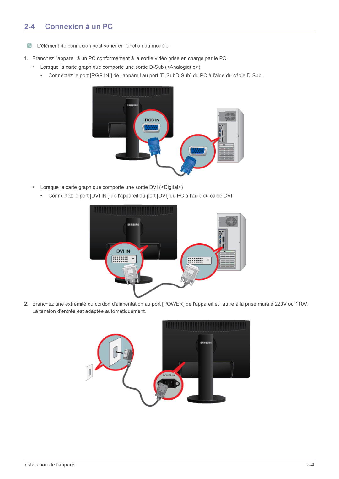 Samsung LS22MYPEBV/EN manual Connexion à un PC 