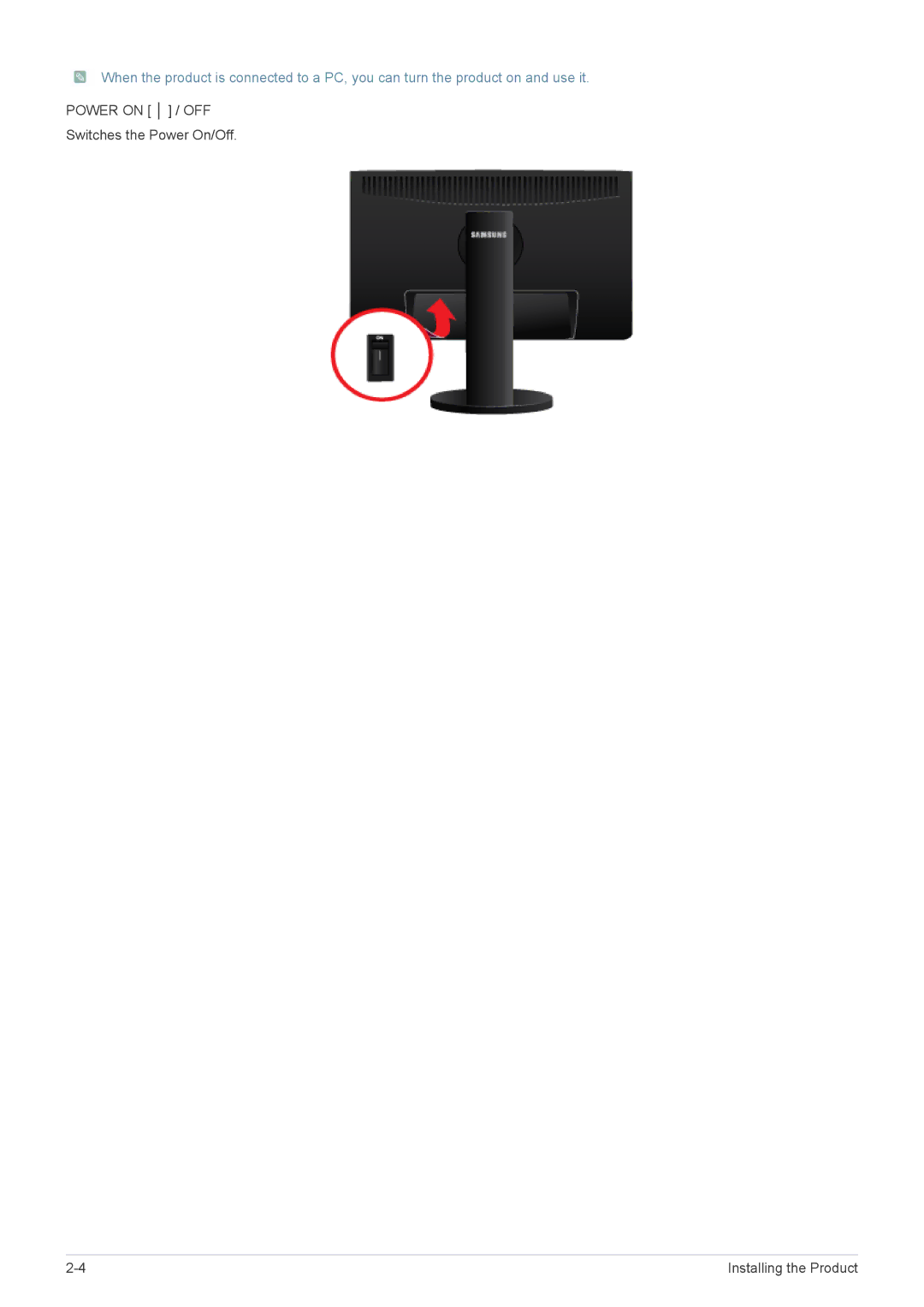 Samsung LS22MYPEBV/EN manual Power on / OFF Switches the Power On/Off 