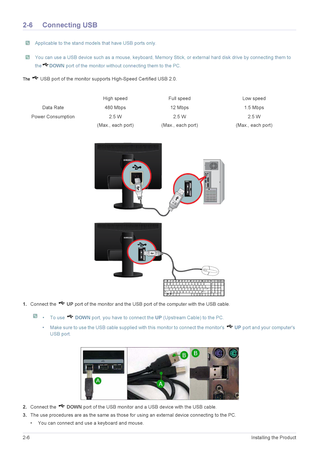 Samsung LS22MYPEBV/EN manual Connecting USB 