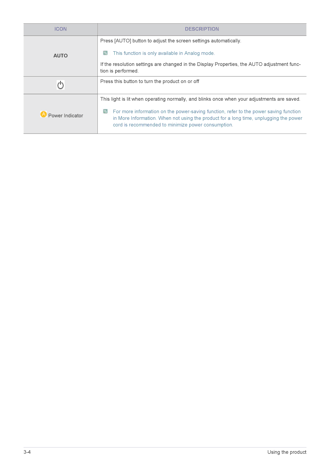 Samsung LS22MYPEBV/EN manual Auto, Cord is recommended to minimize power consumption 