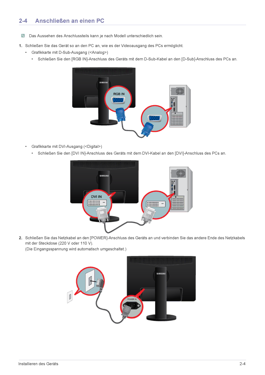 Samsung LS22MYPEBV/EN manual Anschließen an einen PC 