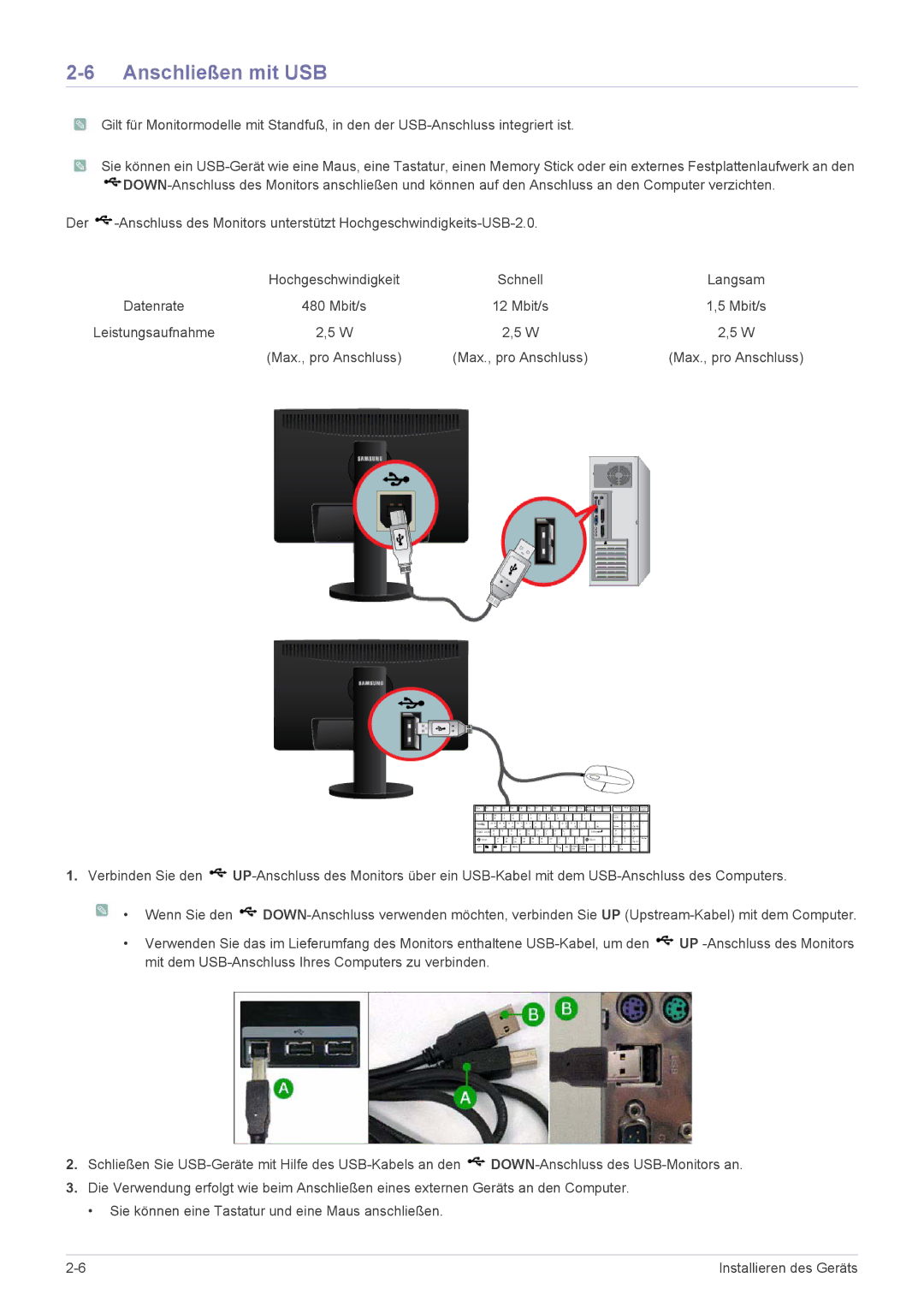 Samsung LS22MYPEBV/EN manual Anschließen mit USB 